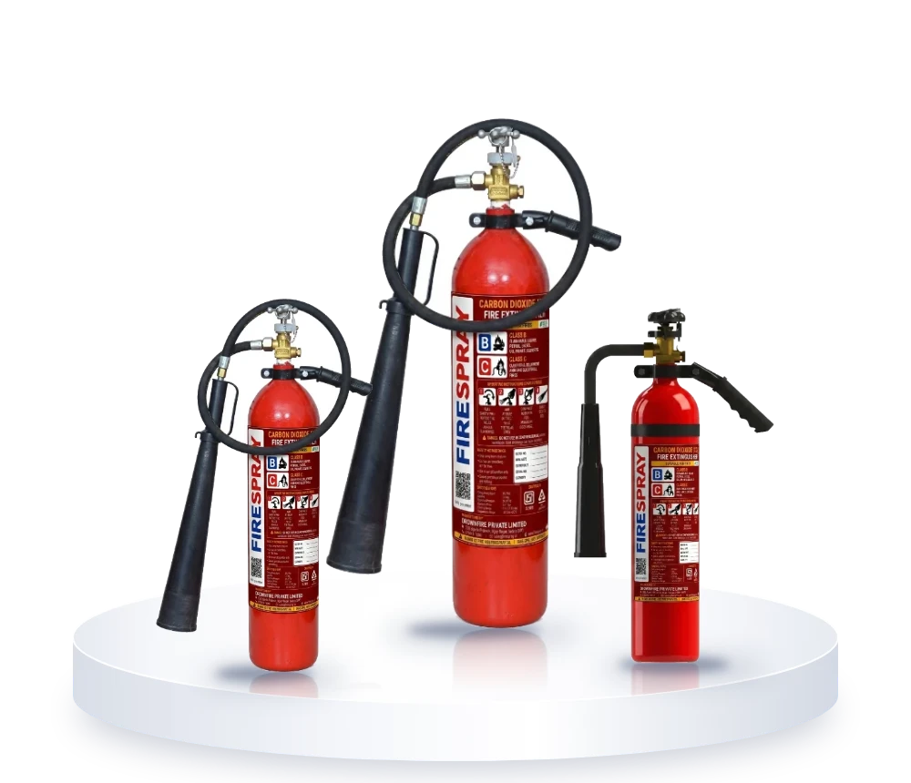 FireSpray CO2 fire extinguishers 4.5 kg and 2 kg with a CO2 squeeze-type unit, from a CO2 fire extinguisher supplier