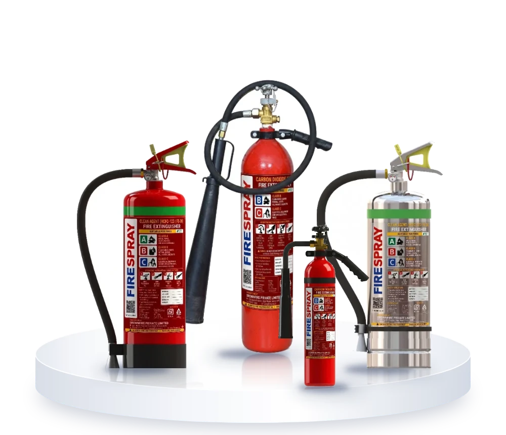 Fire extinguisher gas types: FireSpray CO2, clean agent and CO2 squeeze-type extinguishers